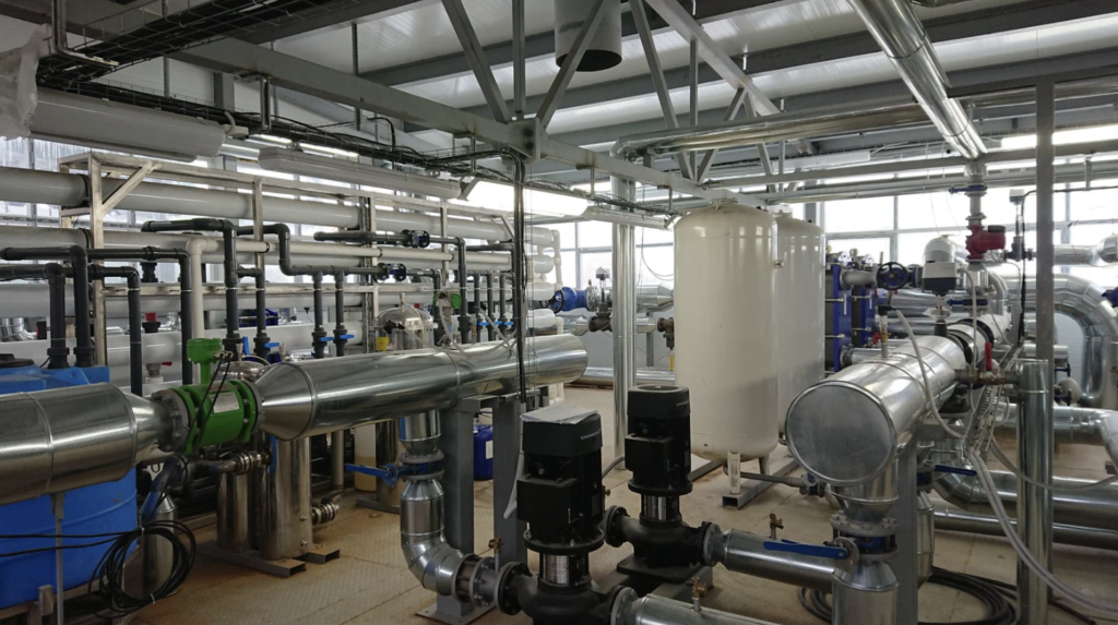 Water treatment system representing clean in place systems in industrial setting
