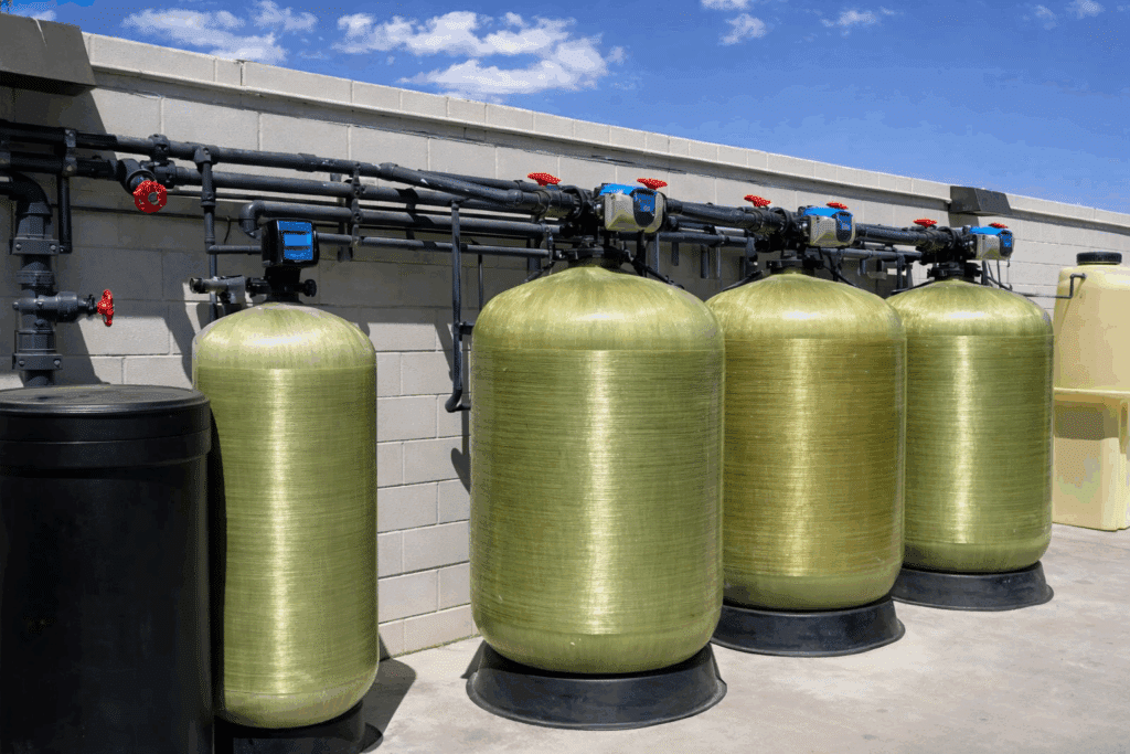 Industrial multi-tank system used for sizing a water softener in commercial applications
